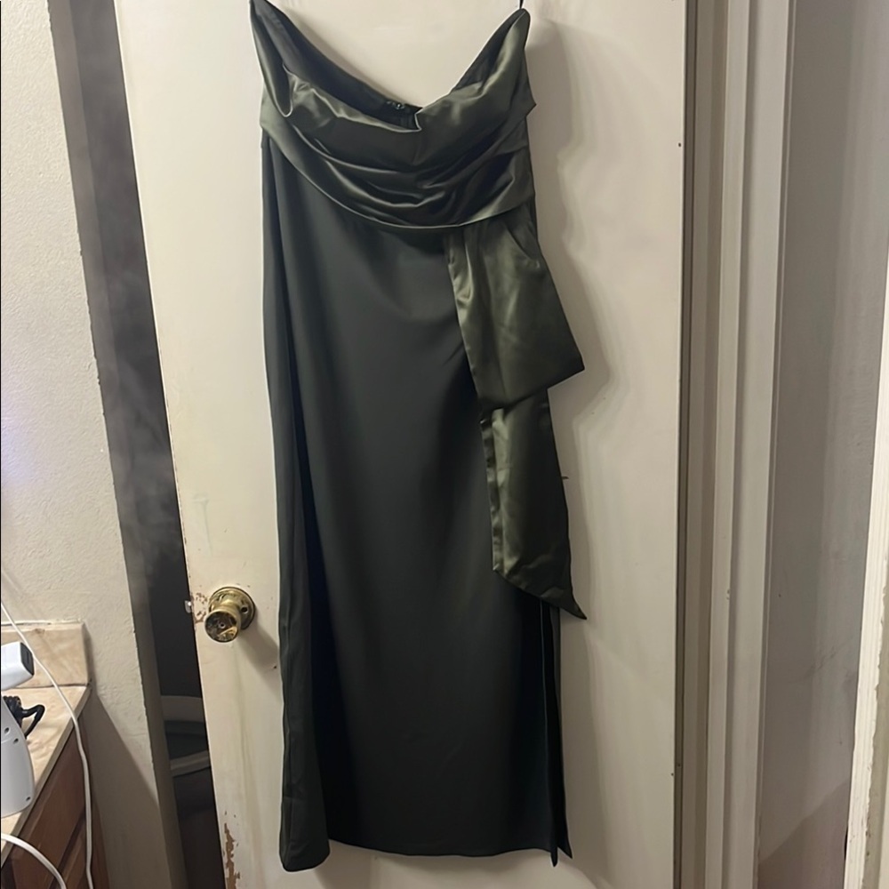 Grace Karin Olive  Green strapless dress with slit